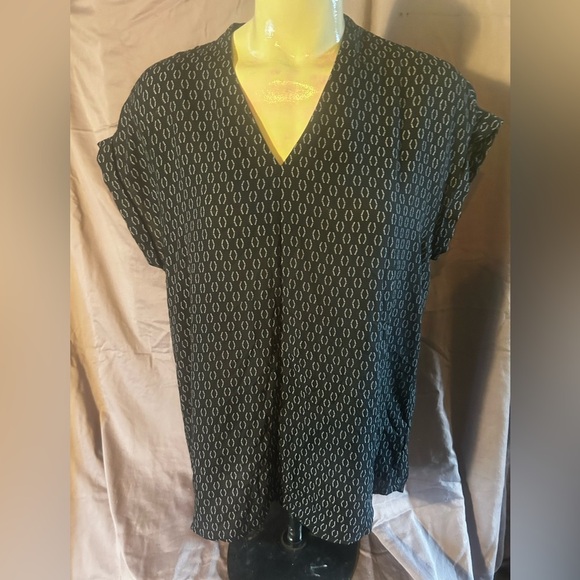 Pleione Tops - Pleione Black and Gray Patterned Blouse